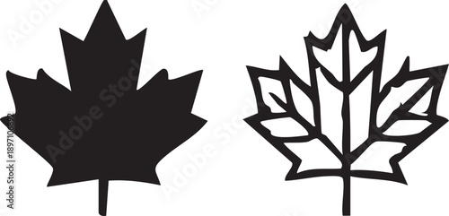 Black set maple leaf vector illustration featuring a art design with a shadow effect graphic design element