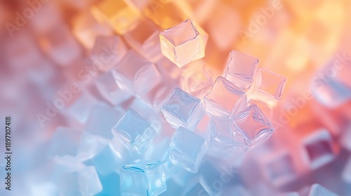 Abstract arrangement of translucent cubes with a modern color gradient