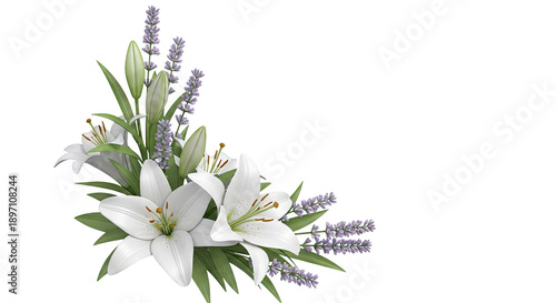 White Lilies and Lavender Floral Arrangement