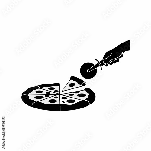 Pizza Slicing Process Silhouette Vector Icon on White Background