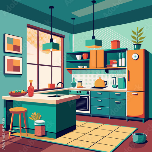 Modern Kitchen Interior with Island and Cabinets