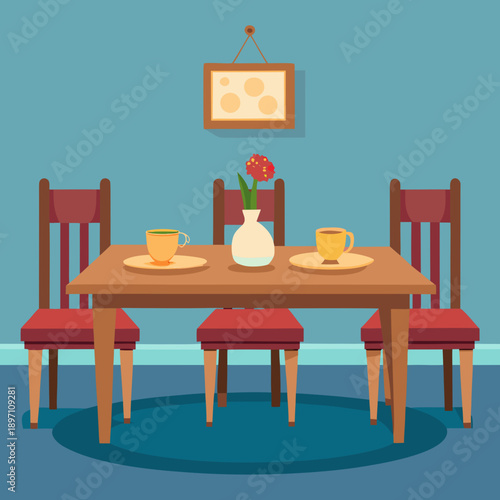 Simple Dining Table with Chairs and Cups