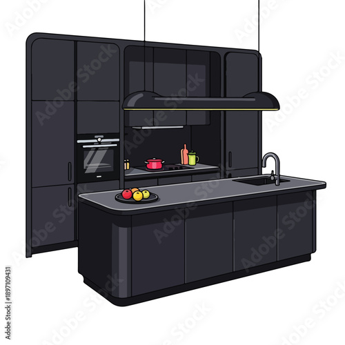 Modern Black Kitchen Island with Sink.