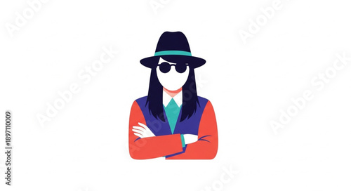 Woman wearing hat and sunglasses with arms crossed.