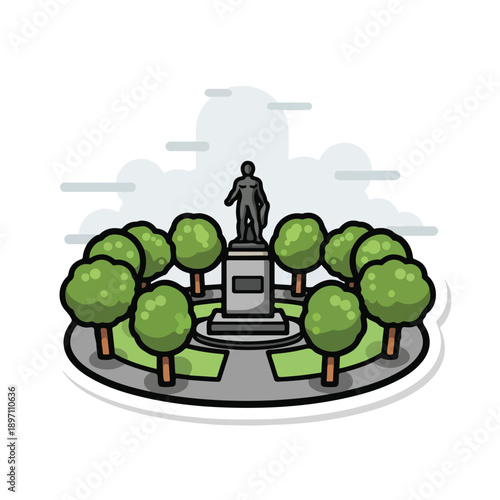 Statue of Man on Monument Pedestal.