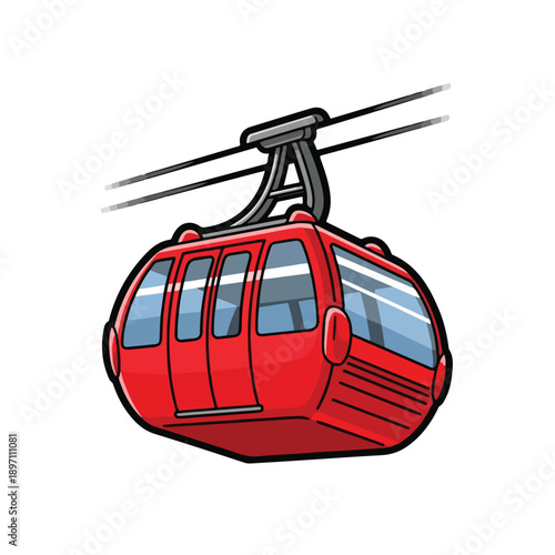 Red Cable Car Illustration with Windows.