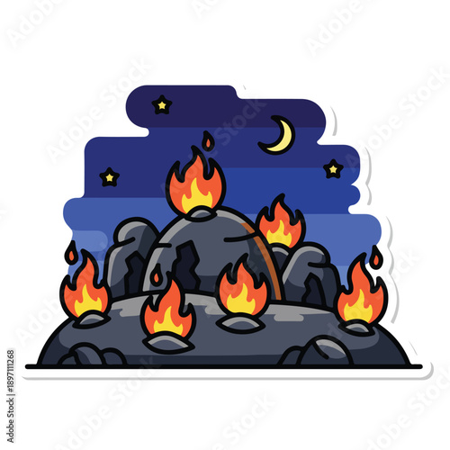 Volcano Erupting with Lava and Flames.