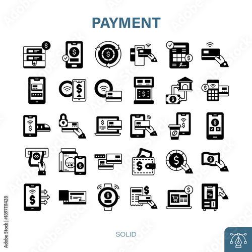 Payment Methods Vector Icon Set. mobile, online, card, money, transaction, finance
