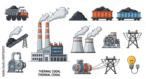 Industrial power generation and coal mining elements collection.