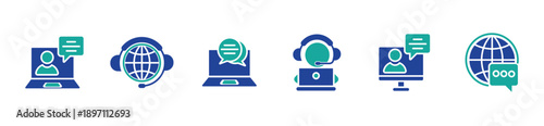 Global Communication and Customer Support Icon Set Vector