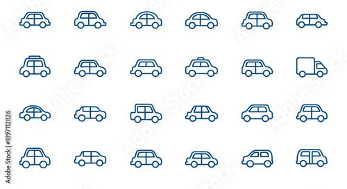 Collection of car icons in blue