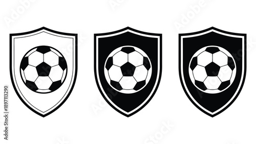 Three Soccer Ball Crests: Black and White Emblem