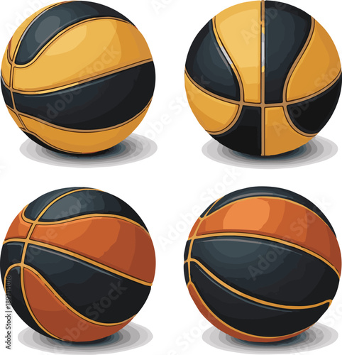 Create a Realistic black and gold Basketball 3d rendering vector art with white background..