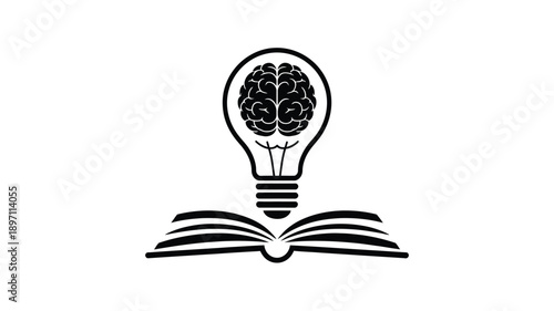 Open Book with Brain in Lightbulb Symbolizing Knowledge, Ideas, and Learning