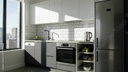 Modern Apartment Kitchen With City Views And Natural Light