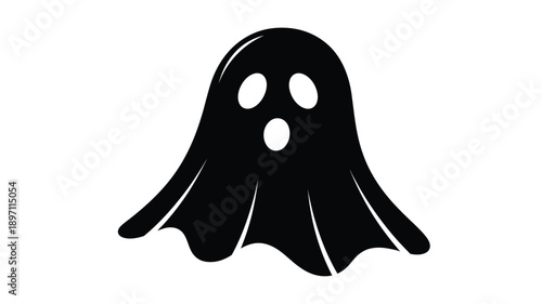 a simple black ghost illustration with three eyeholes a flowing shape silhouette