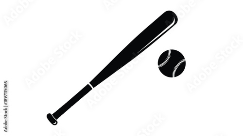 a striking baseball bat and ball graphic simple and bold silhouette