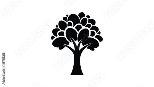 a simple black tree graphic against a white background silhouette