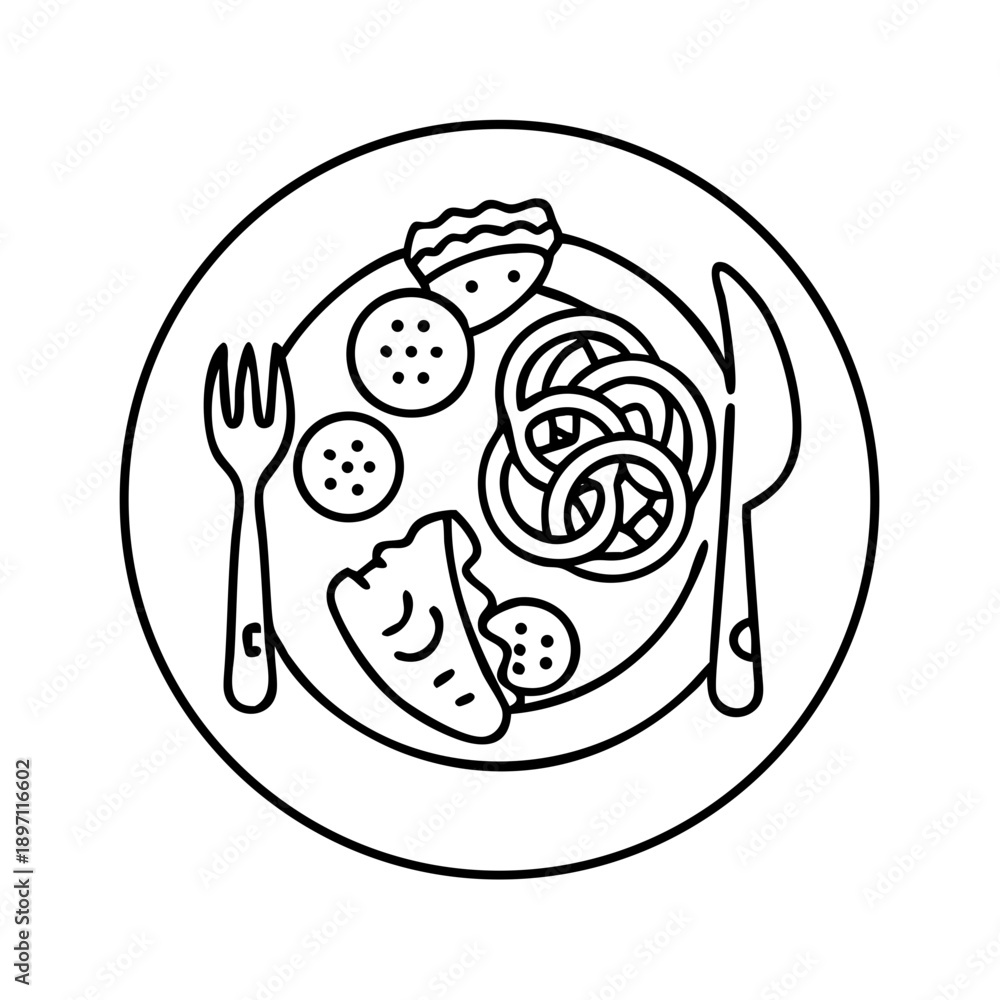 Obraz premium Pasta Dinner Plate Line Icon