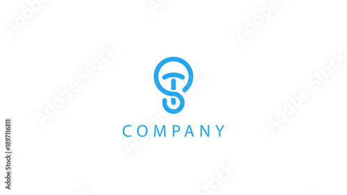 Creative concept logo design featuring intertwined blue letters S and T within an abstract shape, symbolizing innovation, technology, and insightful solutions for a modern brand identity
