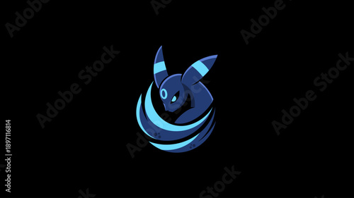 Abstract blue creature logo, digital art, modern design