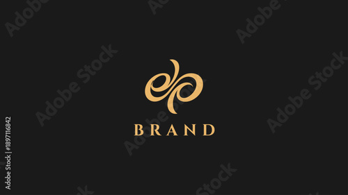 Elegant 'ep' monogram,, Elegant and luxurious golden brand logo on a dark background, symbolizing sophistication and premium quality for a high-end business