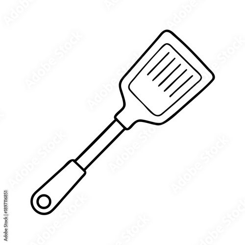 Kitchen spatula turner line icon - Minimal black outline icon of a kitchen spatula turner, representing cooking, flipping food, and everyday kitchen utensils for apps and interfaces.
