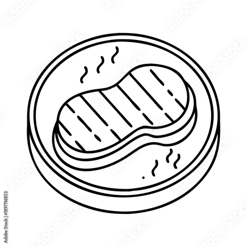 Grilled steak on plate line icon