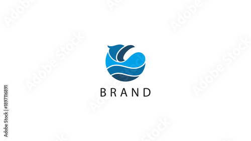 Dynamic oceanic wave and stylized Eagle logo design, symbolizing freedom, grace, and fluidity within a serene circular emblem, ideal for environmental initiatives or aquatic businesses
