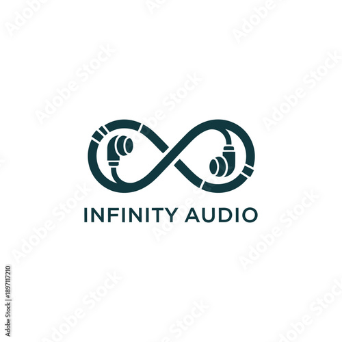 Creative infinity symbol made of earphone cables logo for music studio podcast and premium sound equipment brand named Infinity Audio