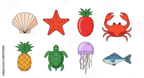 Colorful marine life collection illustration