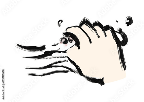 烏賊を捌く和風筆イラスト素材