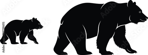 Bear silhouettes set vector wild animal wildlife black isolated illustration collection nature forest predator profiles