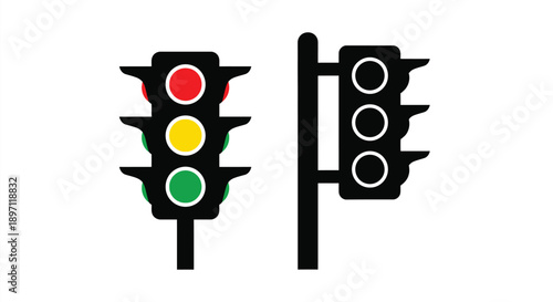 Traffic light showing red yellow and green signals a dark silhouette