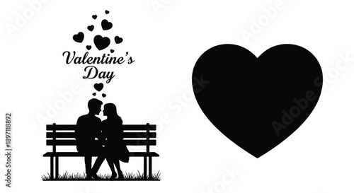 Valentine s day design with couple and hearts in dark silhouette