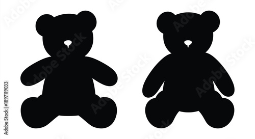 Two black bear silhouettes sitting simple design and shape silhouette