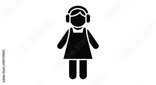 Young girl listening to music with headphones a simple silhouette