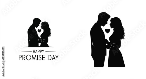 Couple embracing with a heart celebrating promise day silhouette