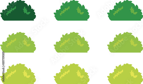 Bush collection flat vector set green shrubs foliage plants cartoon isolated nature garden landscape design elements greenery decoration illustration bundle