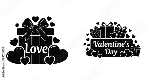 Valentine s day gifts and hearts in a striking black silhouette