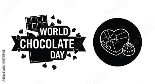 World chocolate day celebration with treats and a heart shaped silhouette