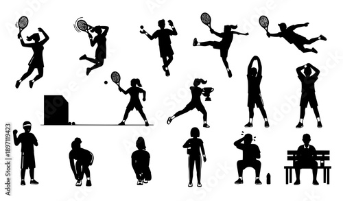 Tennis workout cartoon character vector collection on white