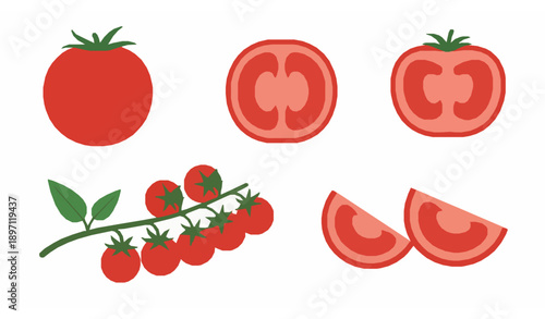 Minimal tomato vector icon set for food and grocery design