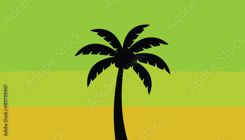 Silhouette of a single palm tree against vibrant green and yellow gradient background