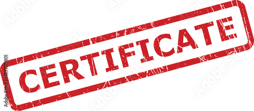 A red distressed rectangular stamp with the word CERTIFICATE clearly printed on a clean white surface