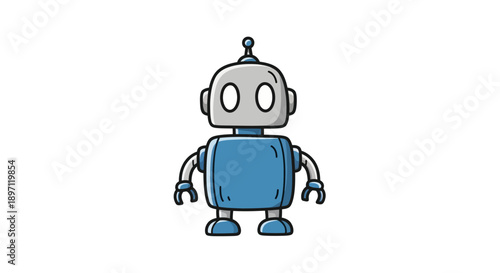 Simple cartoon robot illustration with blue body and silver head.