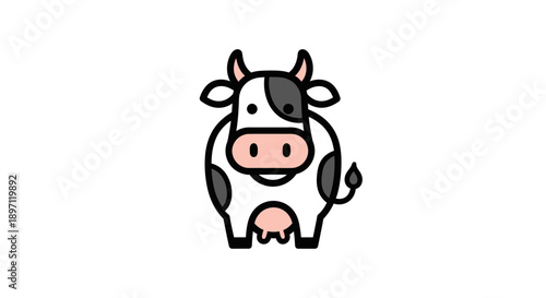 Cute black and white cow icon on isolated white background