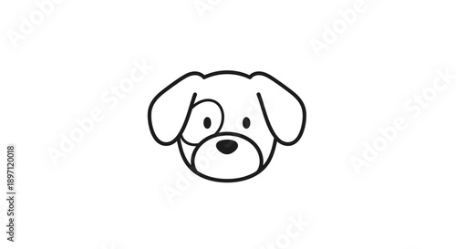 Adorable hand drawn dog face icon with a patch over one eye, isolated white background.