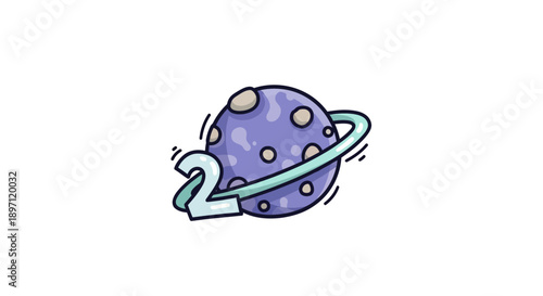 Cute Cartoon Saturn Planet with Ring, Isolated White Background