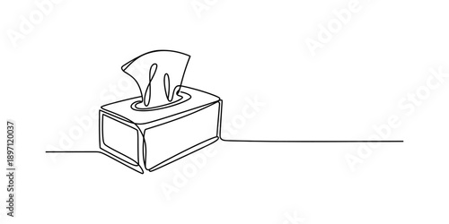Continuous line drawing illustration of a facial tissue box on a white background Vector, illustration